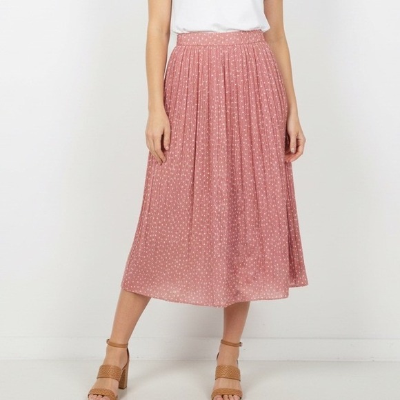 Exlura Dresses & Skirts - Exlura Women Pink Polka Dot Pleated Midi Skirt Elastic High Waist Pockets Size M